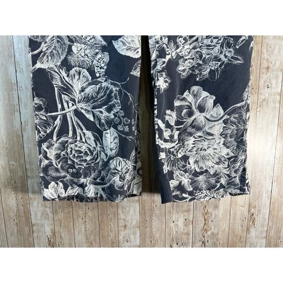 Loft Wide Leg Cropped Pants Womens M Gray Botanical Floral Elastic Waist Lyocel - Picture 4 of 9